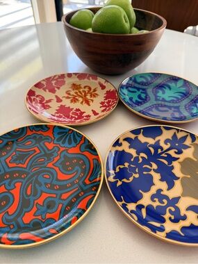 Tracy Reese Multicolor Ceramic Accent Plates - Blue, Teal, Pink, Orange, Gold